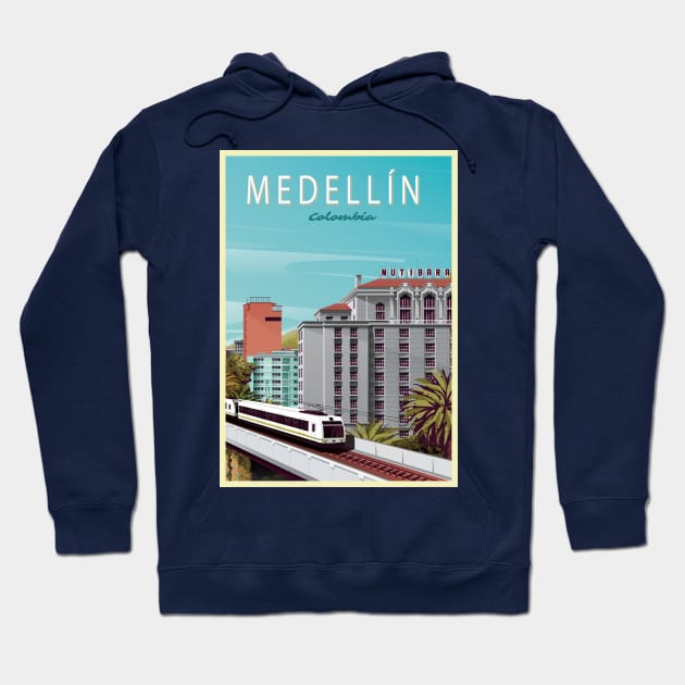 Medellin, Colombia - Vintage Travel Poster Hoodie by AtifSlm